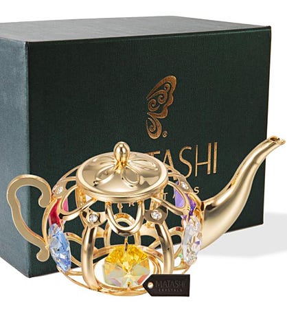 Teapot Ornament With Crystals by Matashi